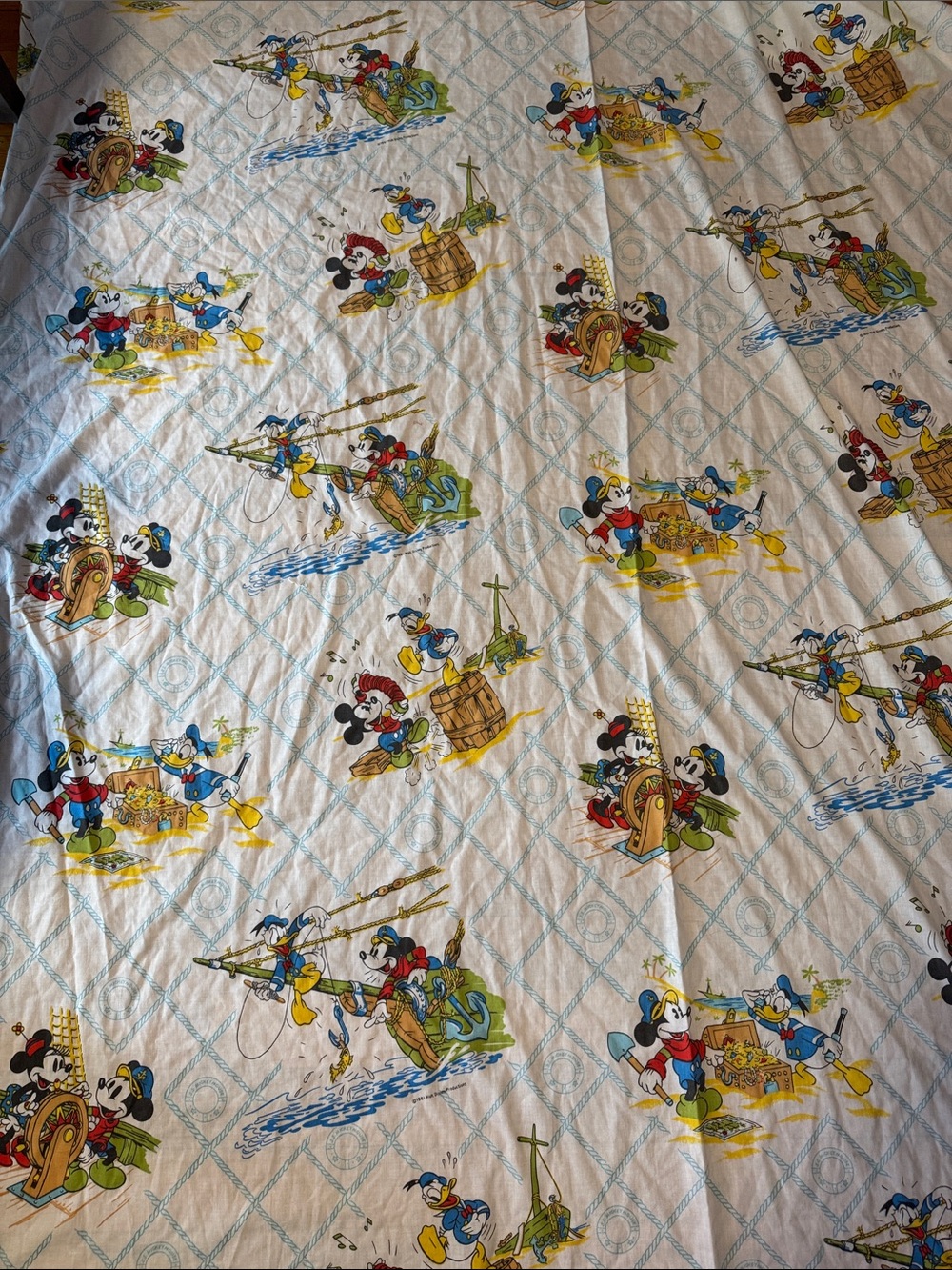 Vintage Twin Top Bedsheet Pirate Mickey Minnie Donald Treasure